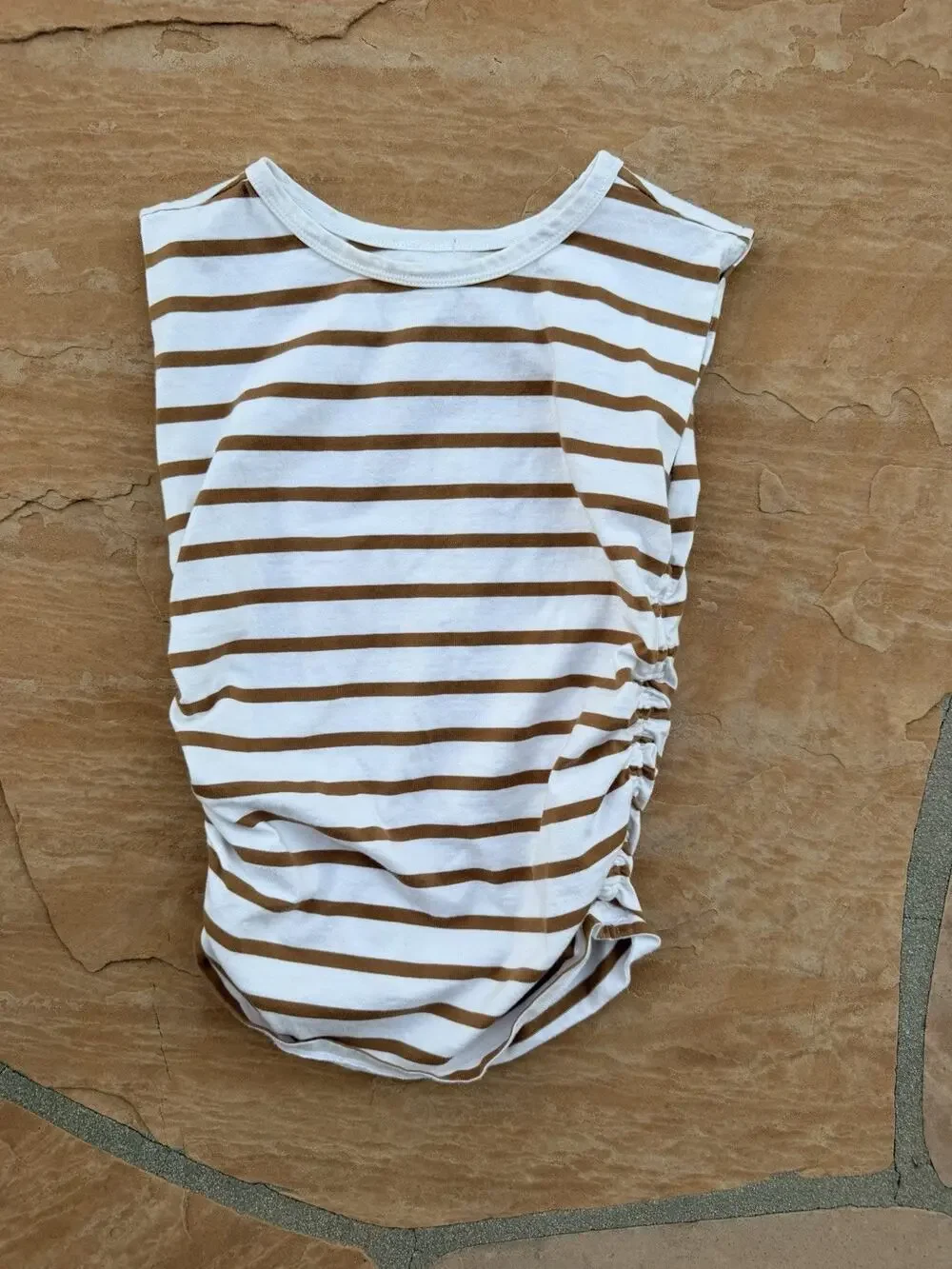 Loft Women's Sleeveless Top Cream And Tan Striped Size XS